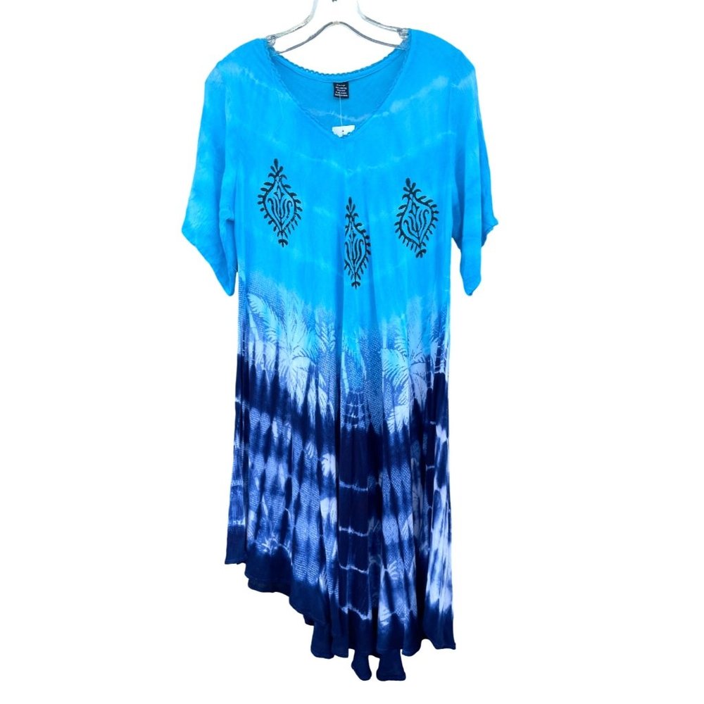 Zury women’s One Size OS Rayon blue tie dye flowy dress Made in India